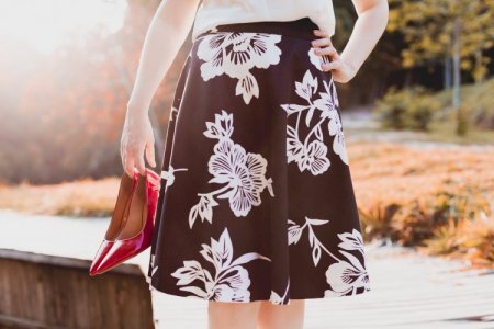 Black midi skirt with white flowers
